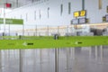 View on empty check-in queue line of Aena international airport of Santiago de Compostela