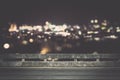 View from empty concrete bridge above the town at night Royalty Free Stock Photo
