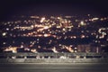 View from empty concrete bridge above the town at night Royalty Free Stock Photo