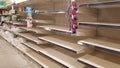 Empty grocery store shelves without product