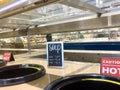 View of empty hot soup bar inside Whole Foods store during COVID-19 Royalty Free Stock Photo