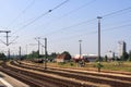 View of empty multiple train tracks from platform at Itzehoe train station Royalty Free Stock Photo