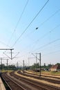 View of empty multiple train tracks from platform at Itzehoe train station Royalty Free Stock Photo