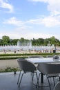 The view from the empty restaurant on people cooling using public fountains in the hottest day on 19 July 2015 in Wroclaw