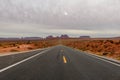 Empty Straight Road Leading to Monument Valley, Utah Known as Forrest Gump Point