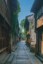 Empty street between traditional houses in the old town of Wuzhen, Zhejiang, China Royalty Free Stock Photo