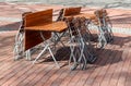 View at empty tables and chairs of a closed restaurant during the pandemic lockdown Royalty Free Stock Photo