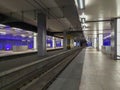 View on the empty underground train platforms of the Antwerp Train Station Royalty Free Stock Photo