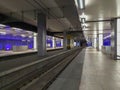 View on the empty underground train platforms of the Antwerp Train Station