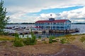 View from enbankment on old dock on the Volga river in Samara city, Russia