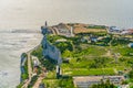 View of end of gibraltar with a lighthouse and a mosque...IMAGE Royalty Free Stock Photo