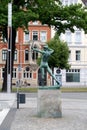 View on end on the statue and the buildings in hannover germany