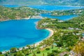 View of English Harbor from Shirley Heights, Antigua, paradise bay at tropical island in the Caribbean Sea Royalty Free Stock Photo