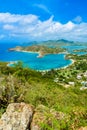 View of English Harbor from Shirley Heights, Antigua, paradise bay at tropical island in the Caribbean Sea Royalty Free Stock Photo