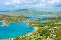 View of English Harbor from Shirley Heights, Antigua, paradise bay at tropical island in the Caribbean Sea Royalty Free Stock Photo