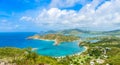 View of English Harbor from Shirley Heights, Antigua, paradise bay at tropical island in the Caribbean Sea Royalty Free Stock Photo