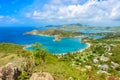 View of English Harbor from Shirley Heights, Antigua, paradise bay at tropical island in the Caribbean Sea Royalty Free Stock Photo