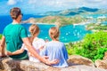 Adorable little kids and young father enjoying the view of picturesque English Harbour at Antigua in caribbean sea Royalty Free Stock Photo