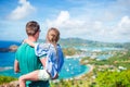 Family of dad and little kid enjoying the view of picturesque English Harbour at Antigua in caribbean sea Royalty Free Stock Photo