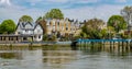 View of an English riverside village in West London