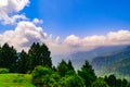 View enroute to Prashar Lake trekk trail. It is located at a height of 2730 m above sea level surrounded by lesser himalayas peaks Royalty Free Stock Photo