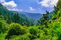 View enroute to Prashar Lake trekk trail through river bed. It is located at a height of 2730 m above sea level surrounded by