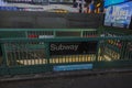View of entering subway at Station, Time Square on Broadway in Manhatoptan. Royalty Free Stock Photo