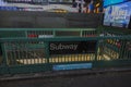 View of entering subway at Station, Time Square on Broadway in Manhatoptan.