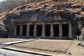 View of Entrance Cave No. 3 rock cut, Elephanta Caves, at Elephanta Island