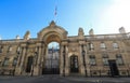 View of entrance gate of the Elysee Palace from the Rue du Faubourg Saint-Honore . Elysee Palace - official residence of Royalty Free Stock Photo