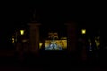 View on Entrance Gate and Glowing Fountain