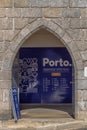 View of entrance hall of a classic building in granite stone, tourist office inside