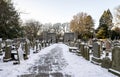 A view of the entrance stone gate to St Machar`s Cathedral from inner cemetery in winter, Aberdeen, Scotland