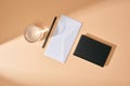 View of envelope, pen, glass of Royalty Free Stock Photo