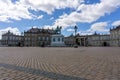 View of the equestrian statue of Frederik V and the Amalienborg Castle in Copenhagen