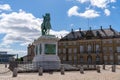 View of the equestrian statue of Frederik V in the Amalienborg Castle Square in Copenhagen