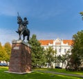 View of the equestrian statue of King Bela IV in downtown Szeged