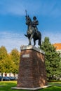 View of the equestrian statue of King Bela IV in downtown Szeged