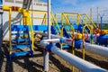 View of equipment and pipes of gas distribution station on summer day. Royalty Free Stock Photo