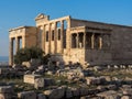 View of Erechtheion and porch of Caryatids on Acropolis, Athens, Greece, against sunset Royalty Free Stock Photo
