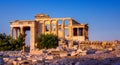 View of Erechtheion and porch of Caryatids on Acropolis, Athens, Greece, at sunset Royalty Free Stock Photo