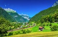 View of Erstfeld, a village in Swiss Alps Royalty Free Stock Photo