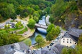 View of Esch-Sur-Sure and Sure river and bridge from the castle, in Luxembourg Royalty Free Stock Photo