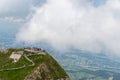 View from Esel, the second highest peak in the Pilatus range, looking down on hikers, as clouds roll in. Switzerland Royalty Free Stock Photo