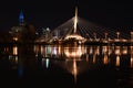 View of Esplanade Riel Footbridge at night. Winnipeg, Canada.