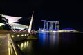 View from Esplanade Theatre on the bay and marina bay sand illuminated at night in Singapore bay. Royalty Free Stock Photo