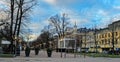 View of Esplanadi Park early in the winter snowless morning with christmas lighting and decoration. Helsinki, Finland Royalty Free Stock Photo