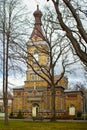 View of the Estonian Apostolic Orthodox Parnu Transformation of Our Lord Church. Was built from yellow bricks in 1904 in the Royalty Free Stock Photo