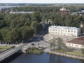 A view of the estuary of Vuoksi and the Gulf of Finland in the lookout tower in Vyborg, Tilt shift blur effect. Royalty Free Stock Photo