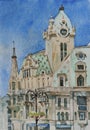 View of Europe Square in Batumi, Georgia. Original watercolor landscape